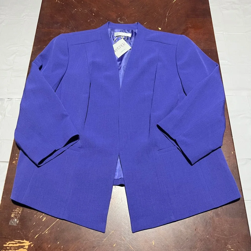 Kasper Woman Regal Purple Open Front Blazer Jacket 3/4 Sleeve Plus Size 20W NEW